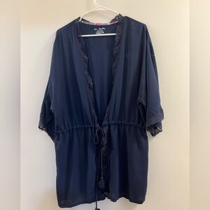 Vera Bradley Kimono Robe Solid Navi Cinch Waist‎ w/ Tassels